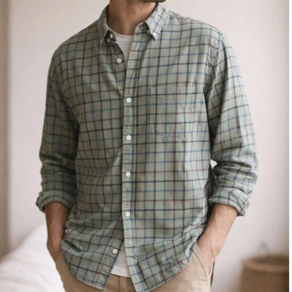 J.Crew Slim Fit Plaid Shirt Size Medium Green Long Sleeve Button